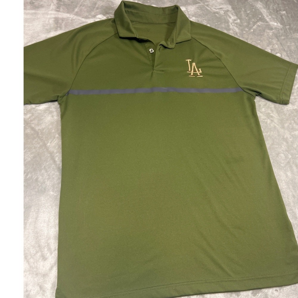 MLB Los Angeles Dodgers Levelwear Olive Green Performance M Polo Shirt LA Logo